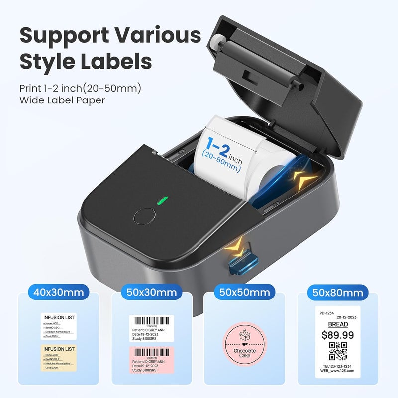 ETIKEZ PM260 Label Maker Machine with Tape, 2 Inch Label Tape Maker Bluetooth Label Printer, Inkless Portable Label Maker for Home, Kitchen, School, Office Organization, Black - Image 2